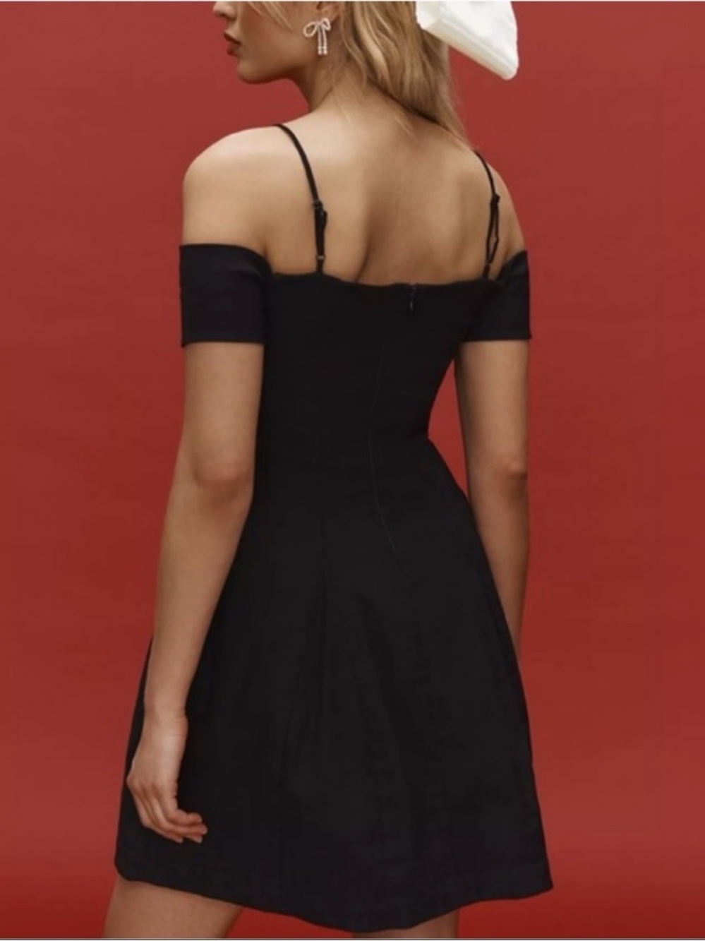 NWT Anthro Maeve Off-The-Shoulder Bow Sexy Elegant Mini Black Dress, S - Picture 2 of 12